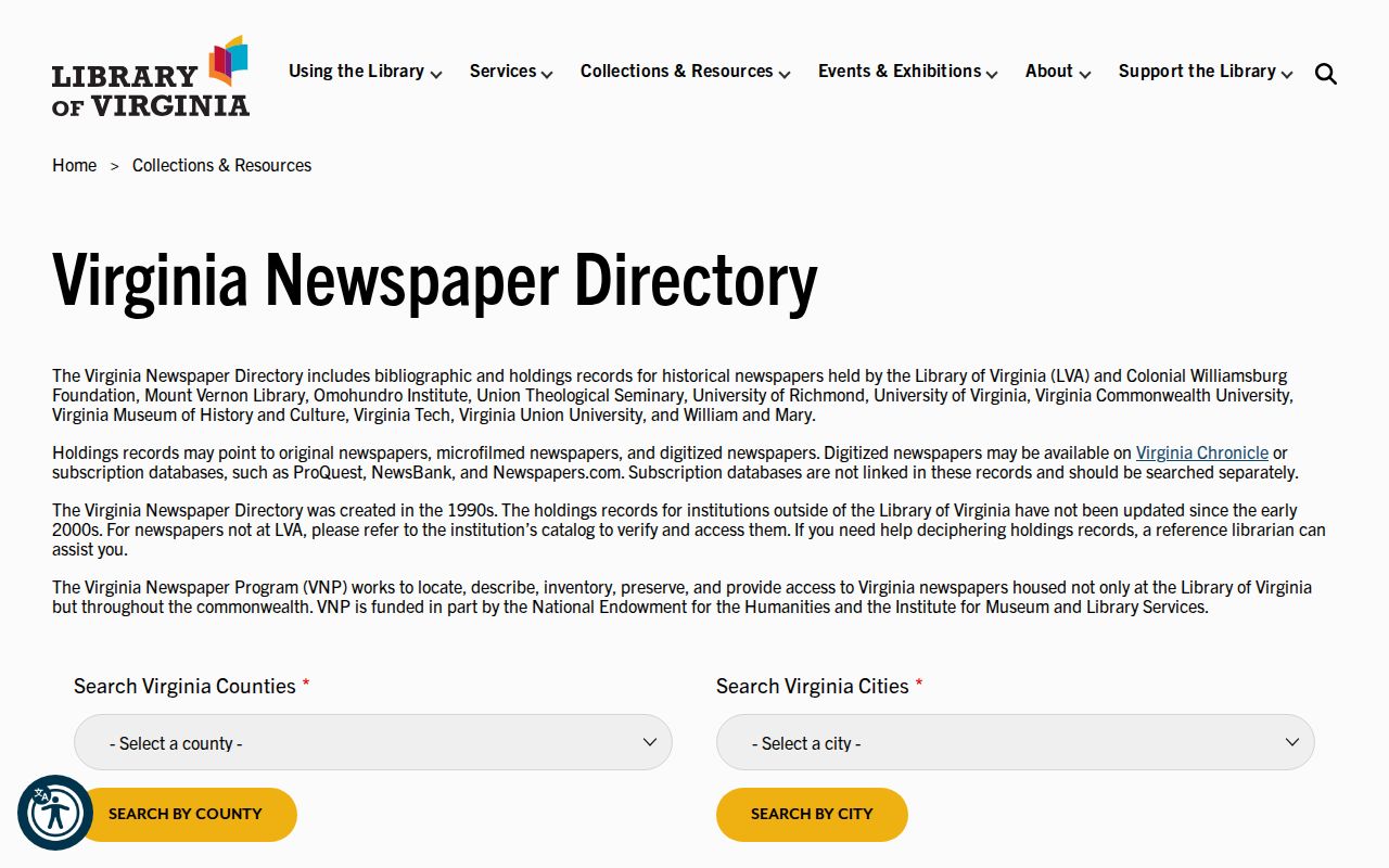 Manassas city directory companion research in Library of Virginia newspaper holdings