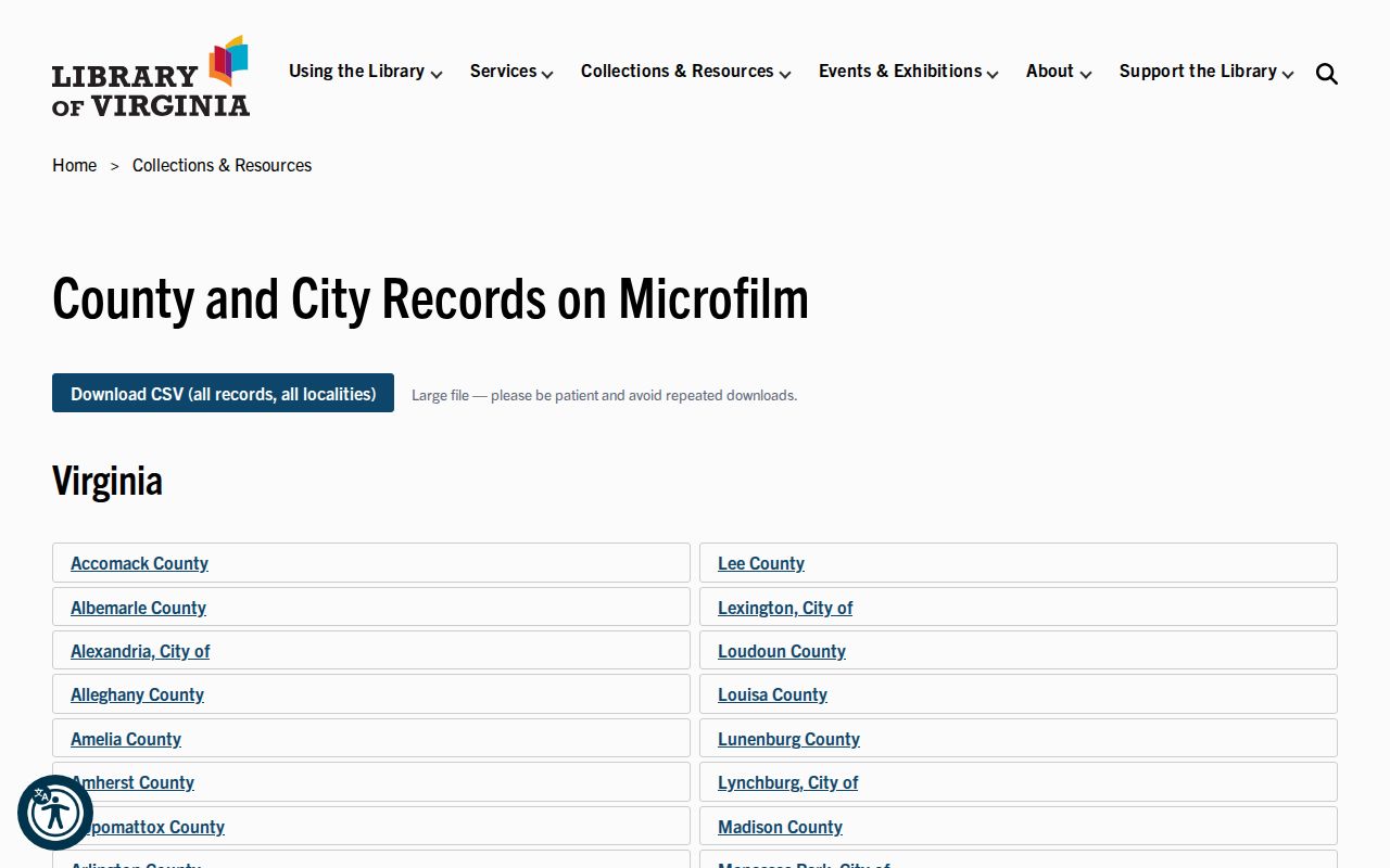 Manassas previous residents Library of Virginia localities microfilm