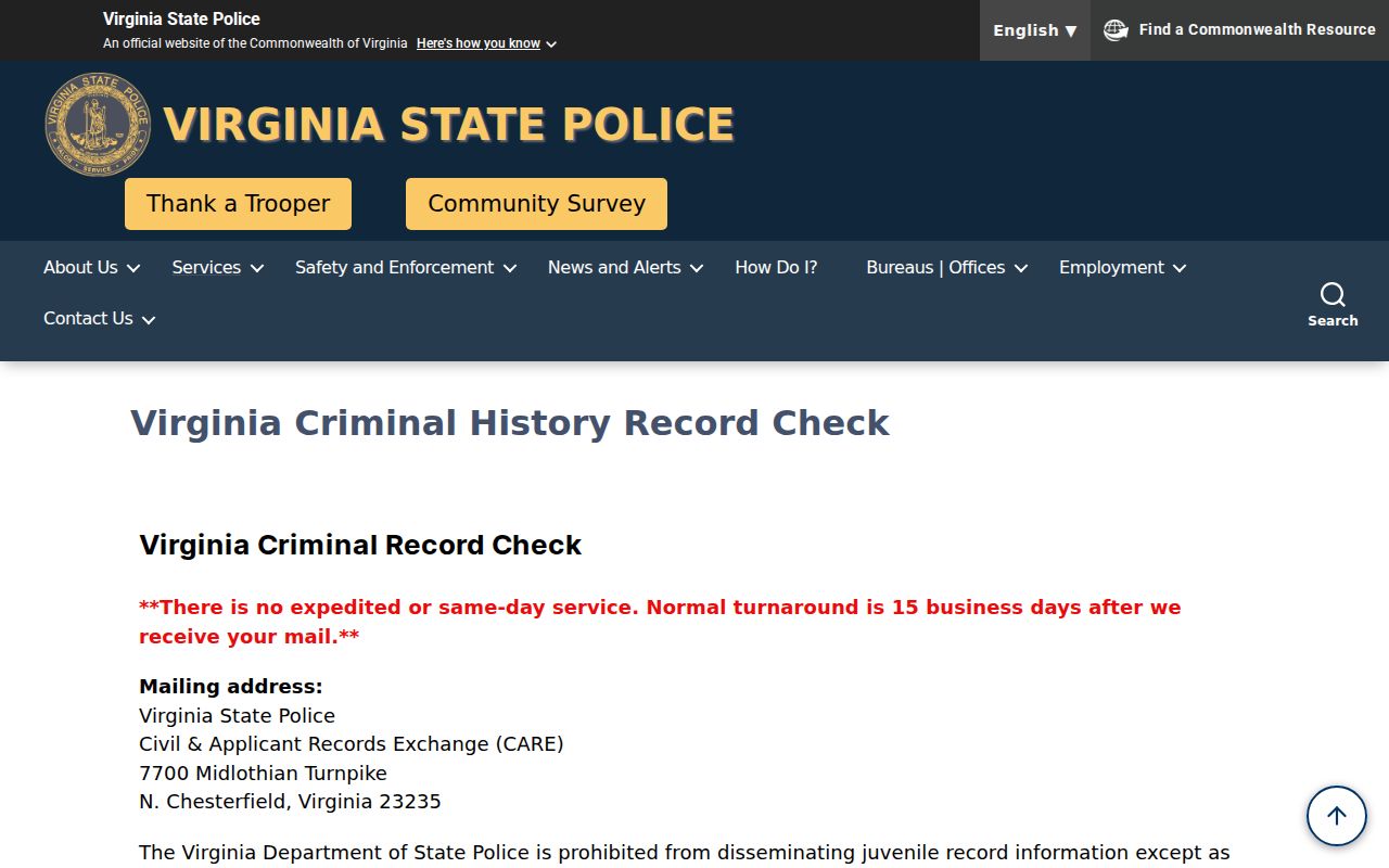 Manassas resident lookup limits for Virginia State Police criminal-history requests