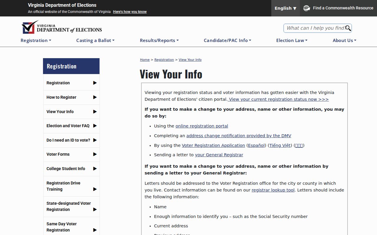 Manassas resident lookup using Virginia voter self-service instructions