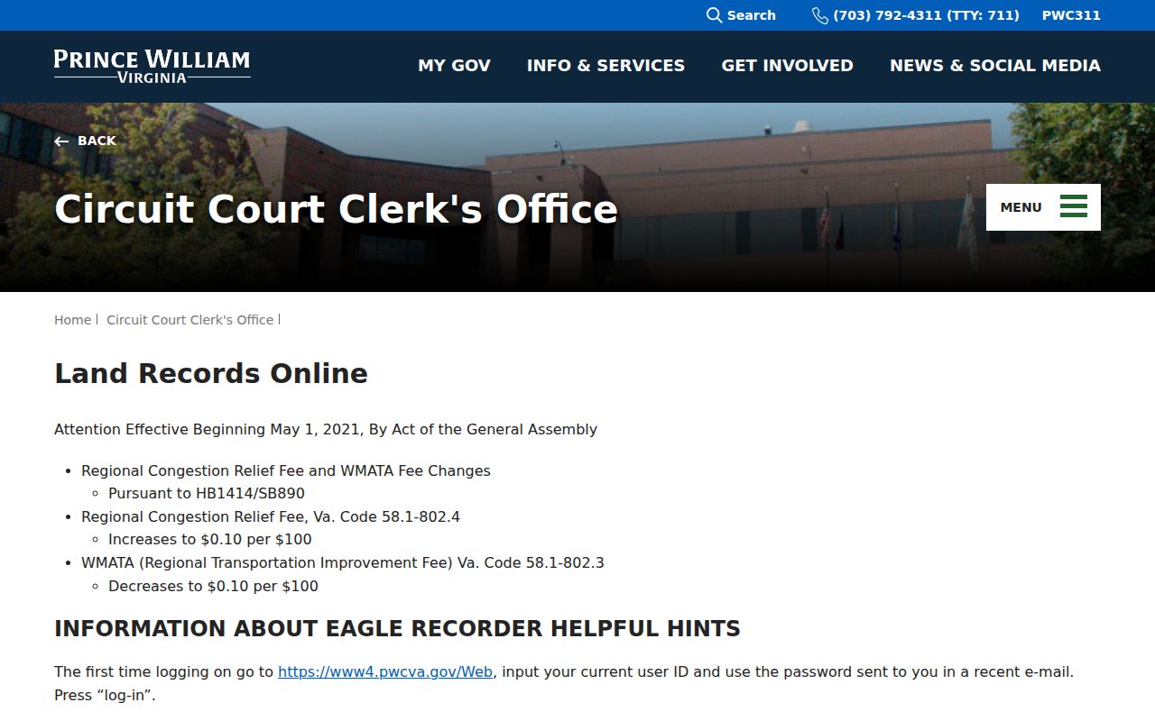 Manassas street directory Circuit Clerk land records access