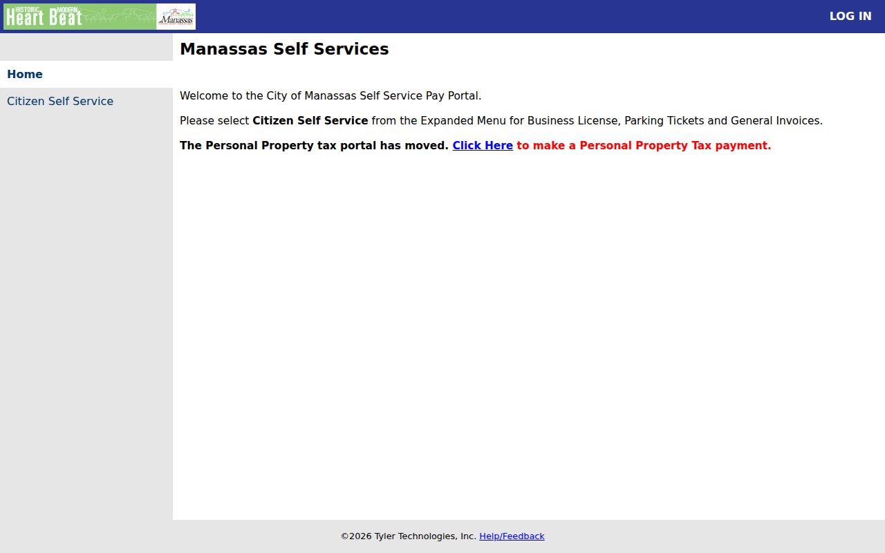Manassas street directory Citizen Self Service portal